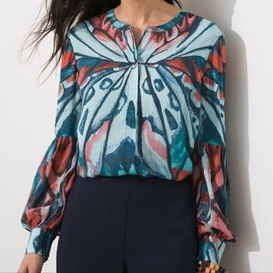 Chico's butterfly print button front blouse